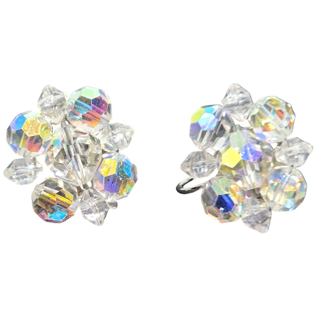 Vintage Aurora Borealis Crystal Cluster Screw Back Earrings 20$